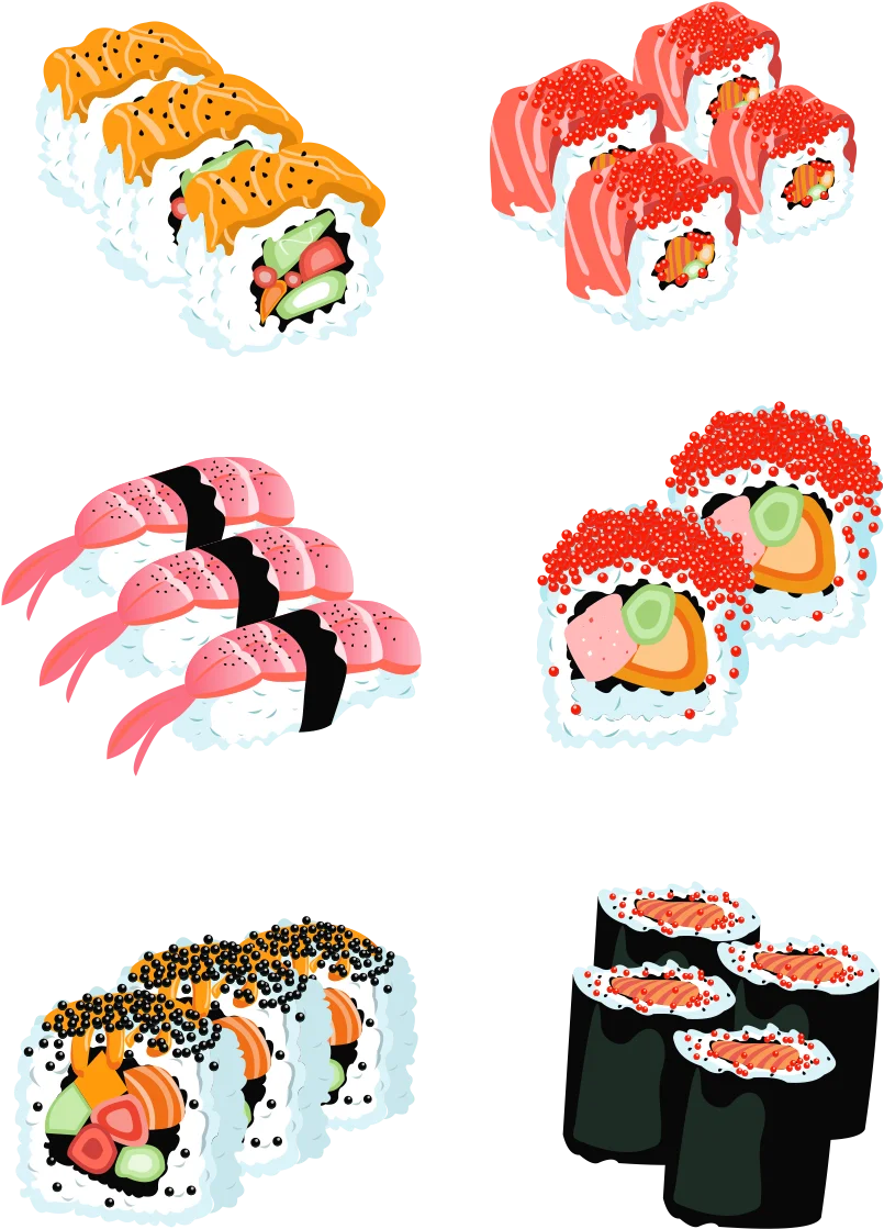 Delectable Sushi Varieties Illustration Clipart Collection for Culinary Design
