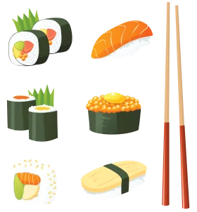 Delightful Japanese Cuisine Sushi Clipart Collection with Colorful Varieties