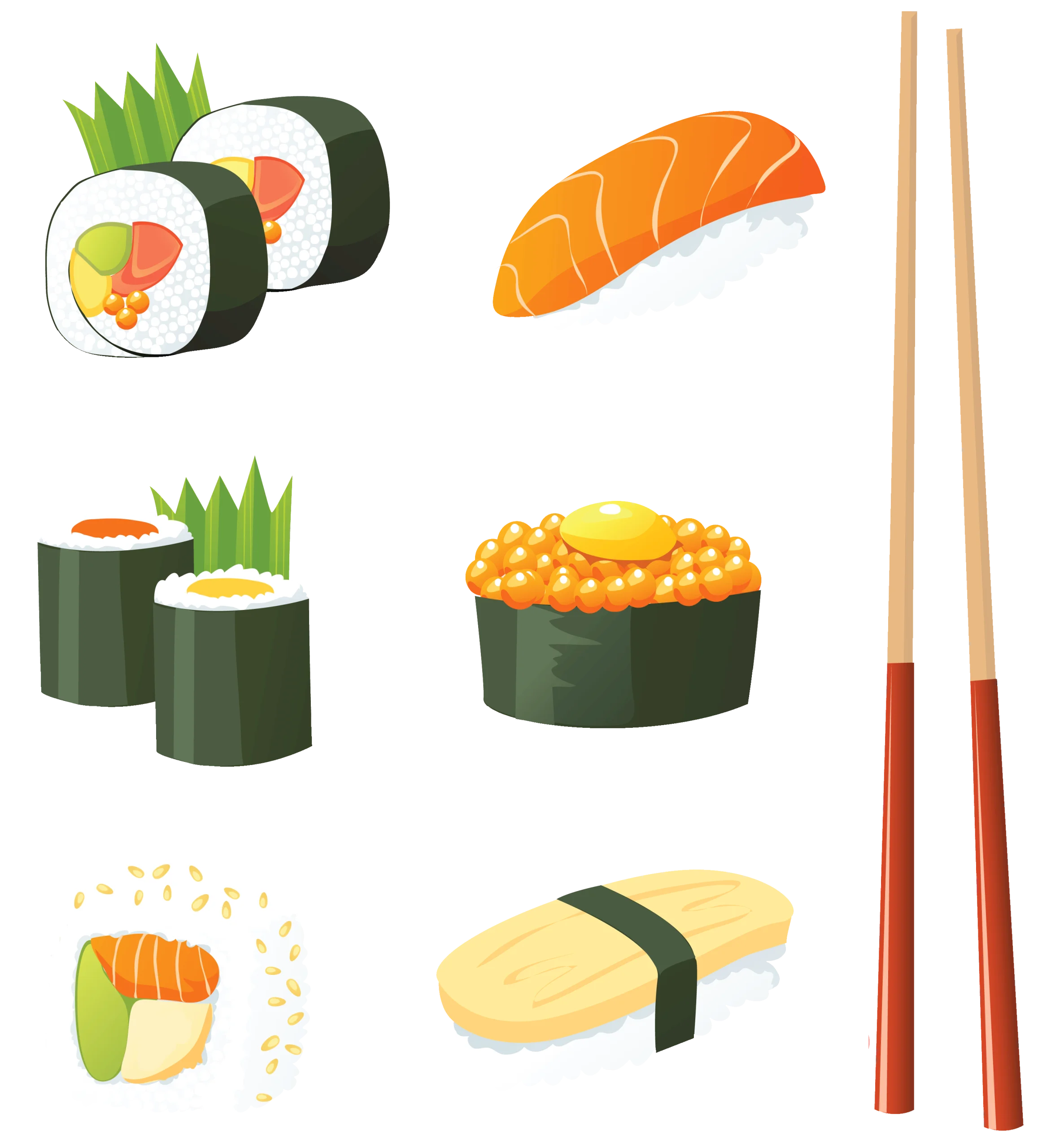 Delightful Japanese Cuisine Sushi Clipart Collection with Colorful Varieties