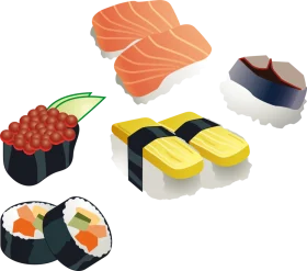 Delightful Japanese Cuisine Sushi Rolls and Ingredients Clipart Collection