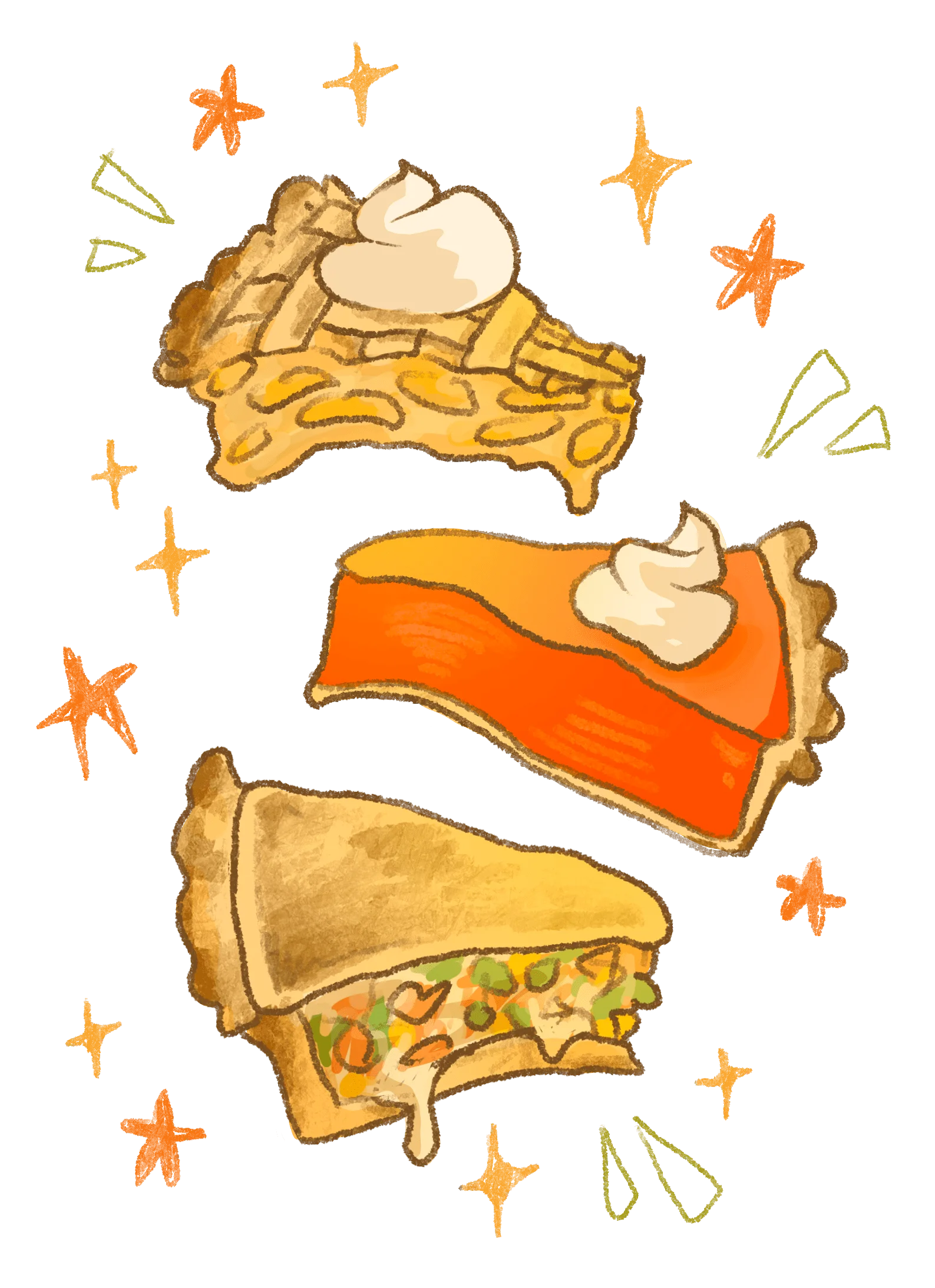 Delightful Pie Slice Clipart: Whimsical Dessert Illustrations with Sparkling Stars