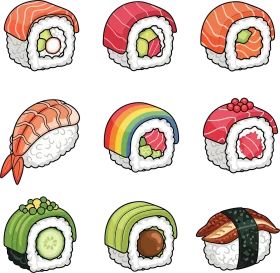 Delightful Sushi Rolls and Nigiri Clipart Collection: A Culinary Illustration Set