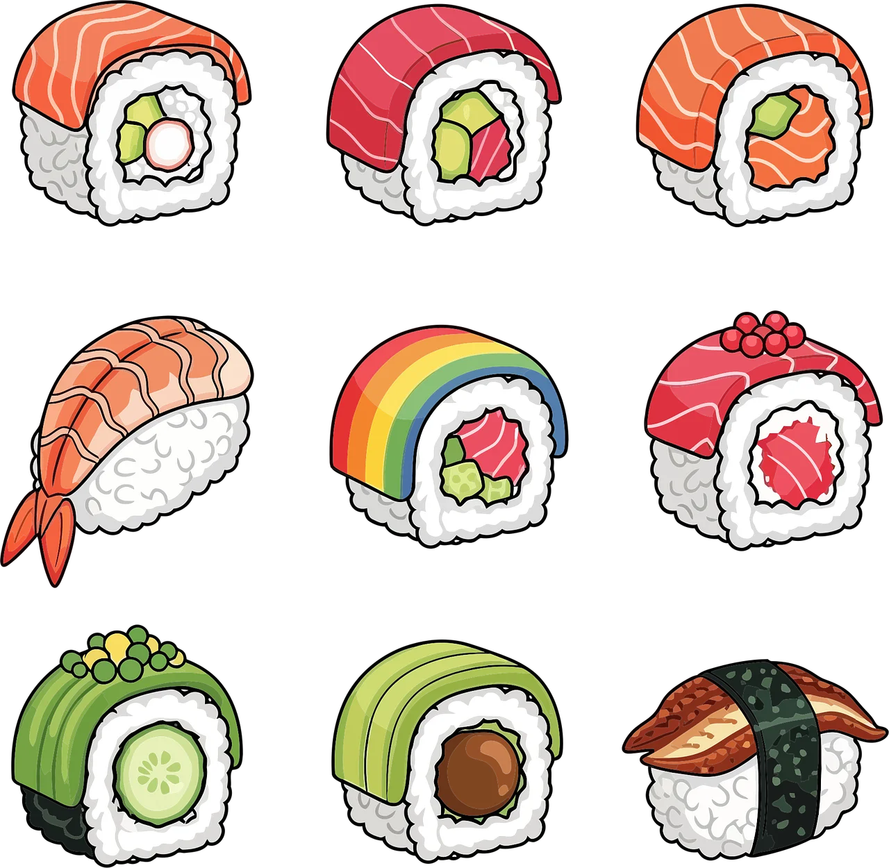 Delightful Sushi Rolls and Nigiri Clipart Collection: A Culinary Illustration Set