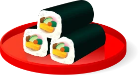 Delightful Sushi Rolls Clipart Illustration on Bright Red Plate