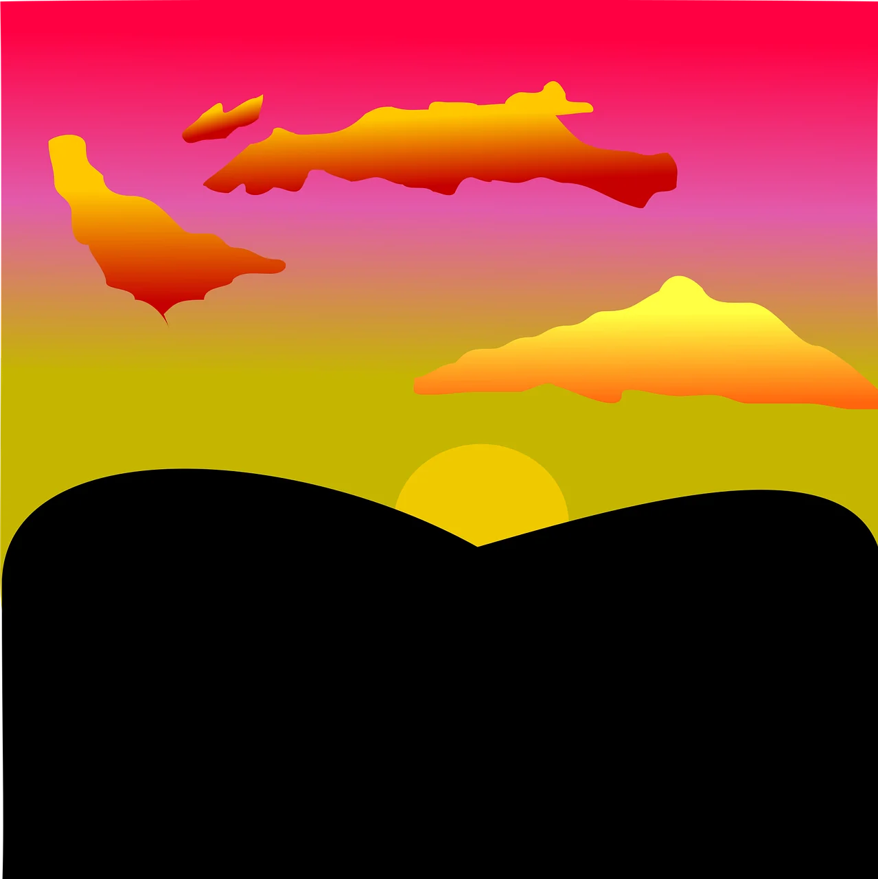 Dramatic Sunset Landscape Clipart with Silhouetted Hills and Blazing Sky