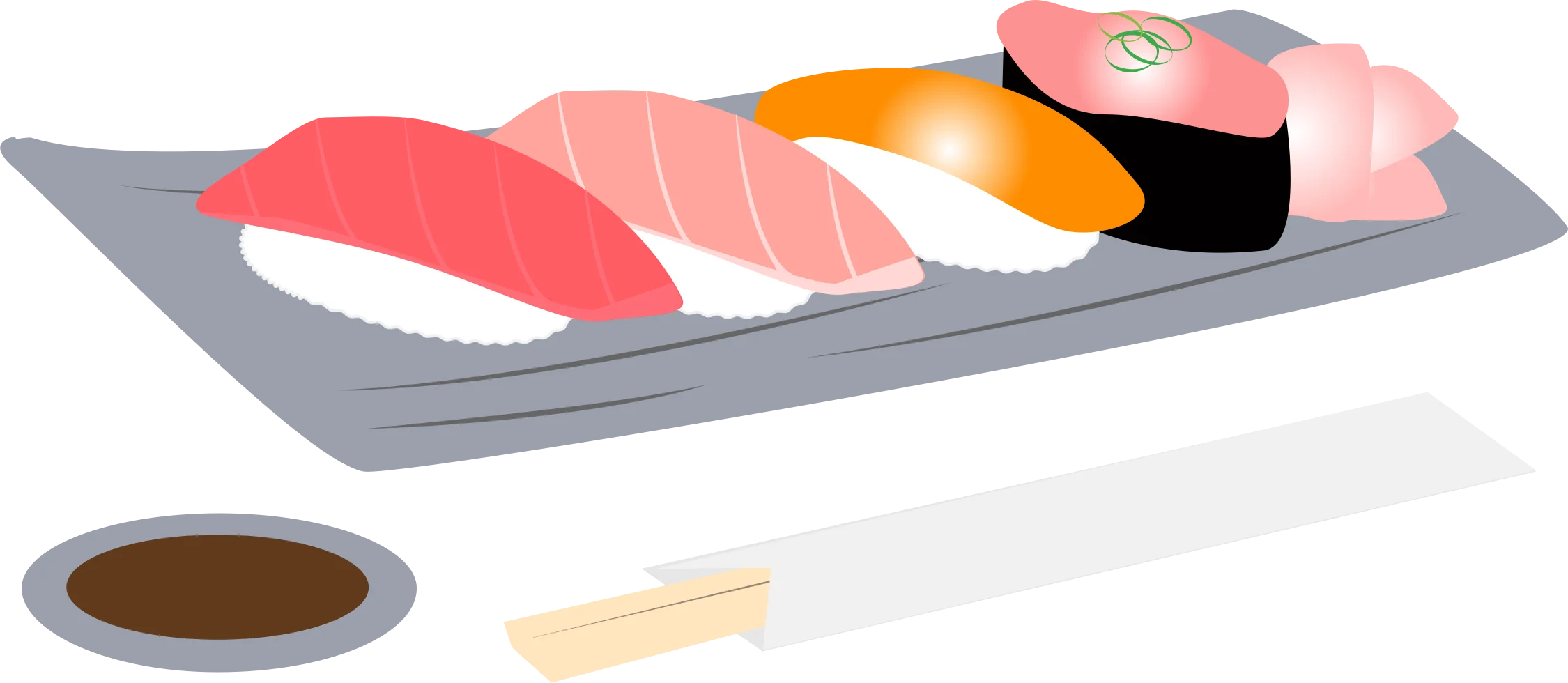 Elegant Minimalist Sushi Platter Clipart Illustration with Diverse Nigiri Styles