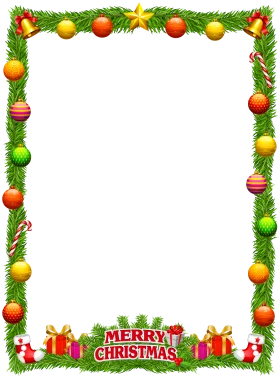 Festive Christmas Border Clipart with Ornaments, Pine Branches, and Gifts