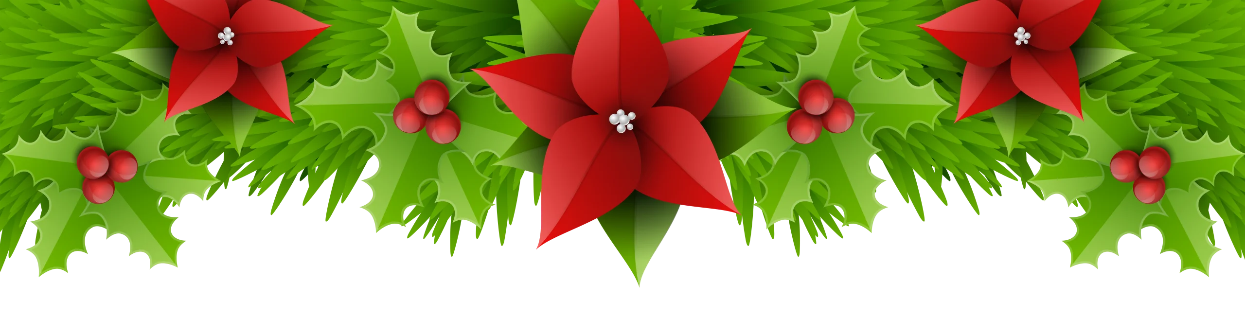 Festive Christmas Border Clipart with Poinsettias and Holly Leaves