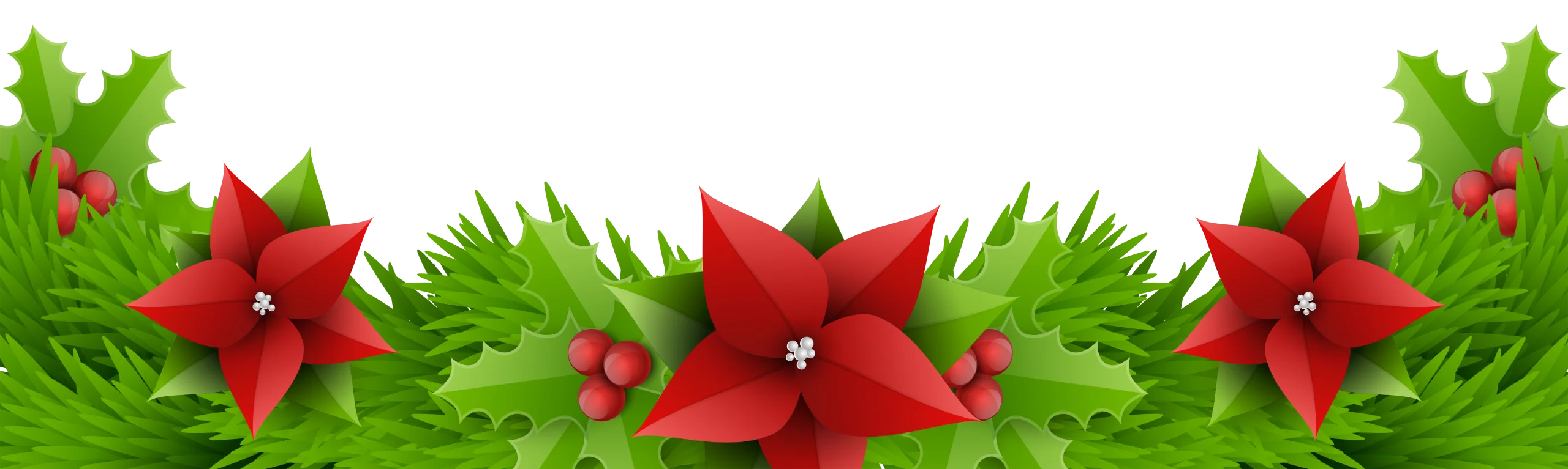 Festive Christmas Greenery Clipart Border with Poinsettia Flowers and Holly