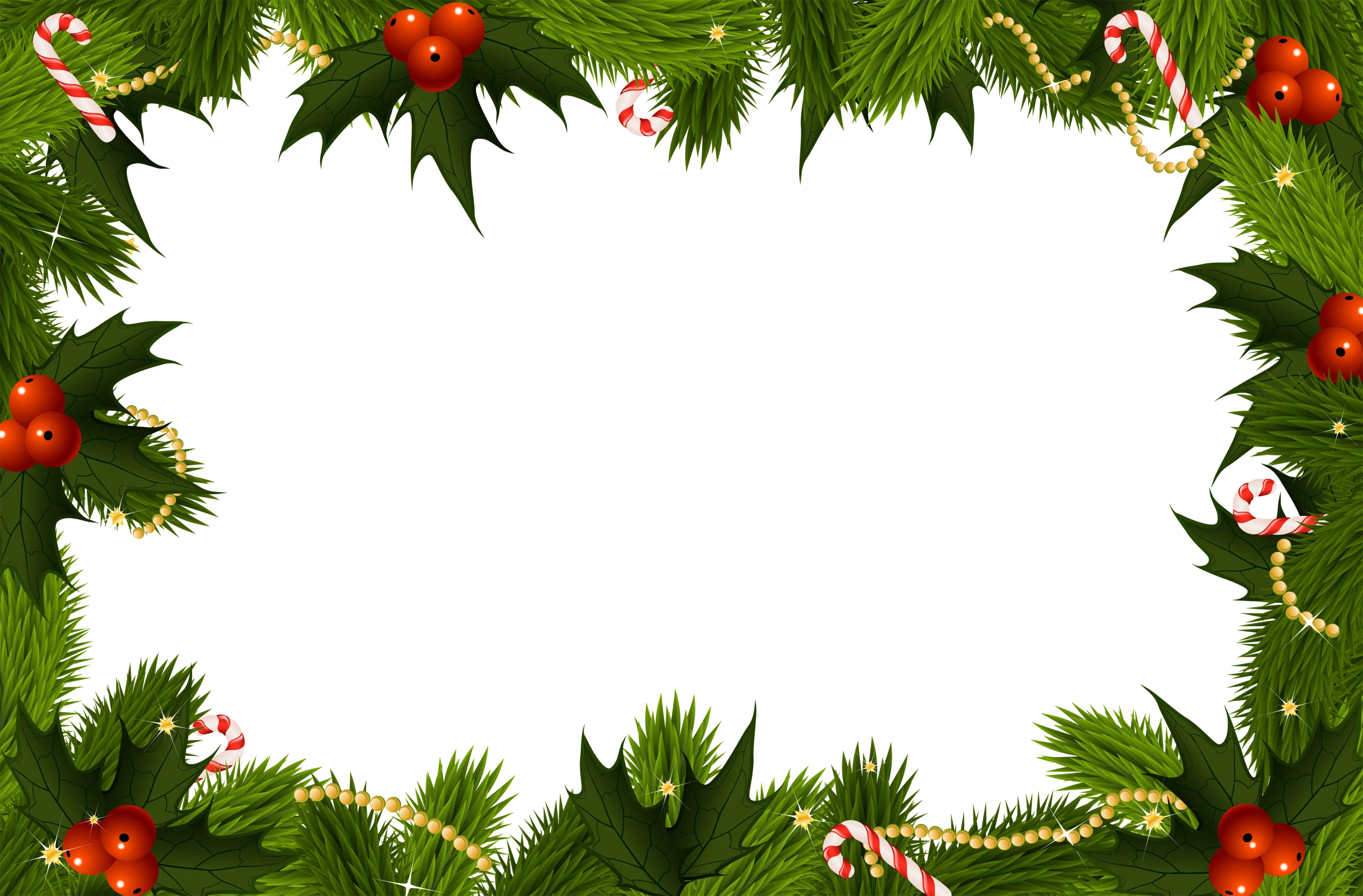 Festive Christmas Holly and Pine Border Clipart - Seasonal Holiday Frame Design