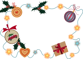 Festive Christmas Ornaments and Holly Border Clipart with Twinkling Lights