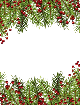 Festive Christmas Pine Branches and Red Berries Decorative Clipart Border Design