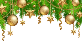 Festive Golden Ornaments and Pine Branches Christmas Border Clipart Design