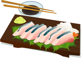 Fresh Sashimi Platter with Chopsticks and Soy Sauce Clipart Illustration