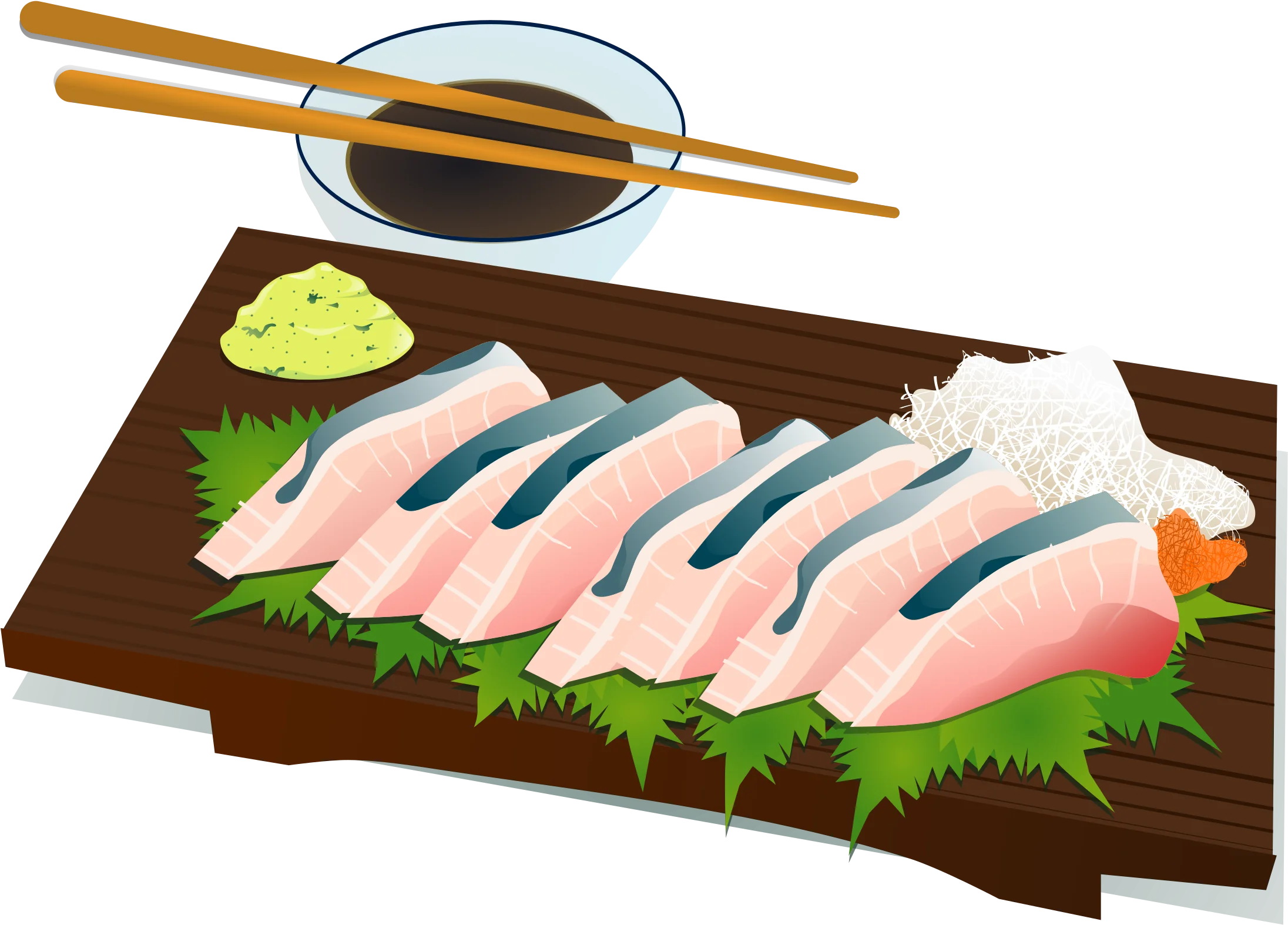 Fresh Sashimi Platter with Chopsticks and Soy Sauce Clipart Illustration