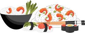 Fresh Seafood Sushi Clipart Illustration with Shrimp and Culinary Elements