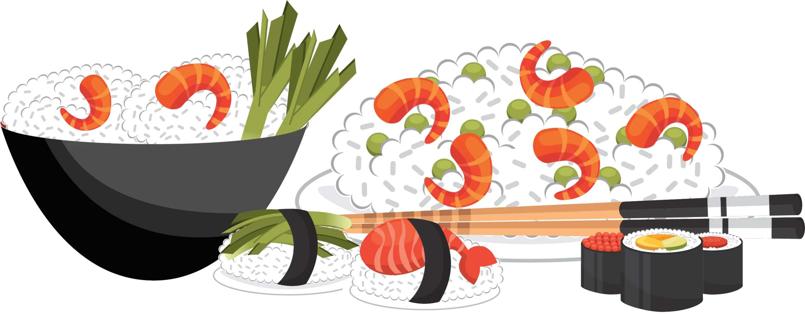 Fresh Seafood Sushi Clipart Illustration with Shrimp and Culinary Elements
