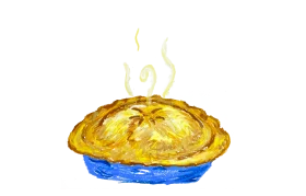 Freshly Baked Golden Pie Clipart with Steaming Hot Aroma and Blue Dish