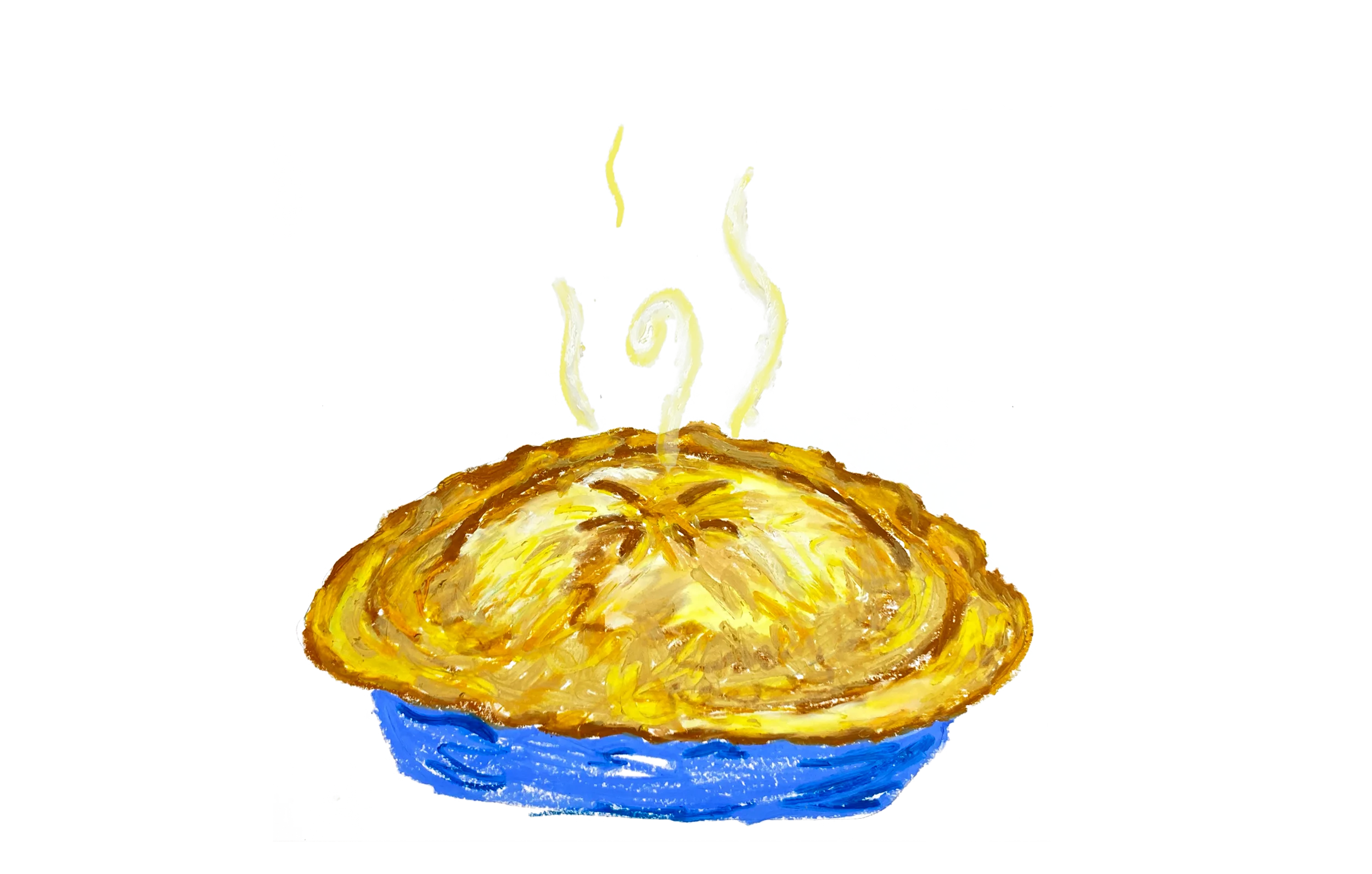 Freshly Baked Golden Pie Clipart with Steaming Hot Aroma and Blue Dish
