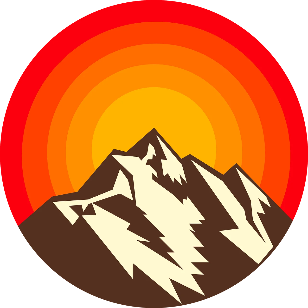 Majestic Mountain Peaks Silhouetted Against Radiant Sunset Clipart Design