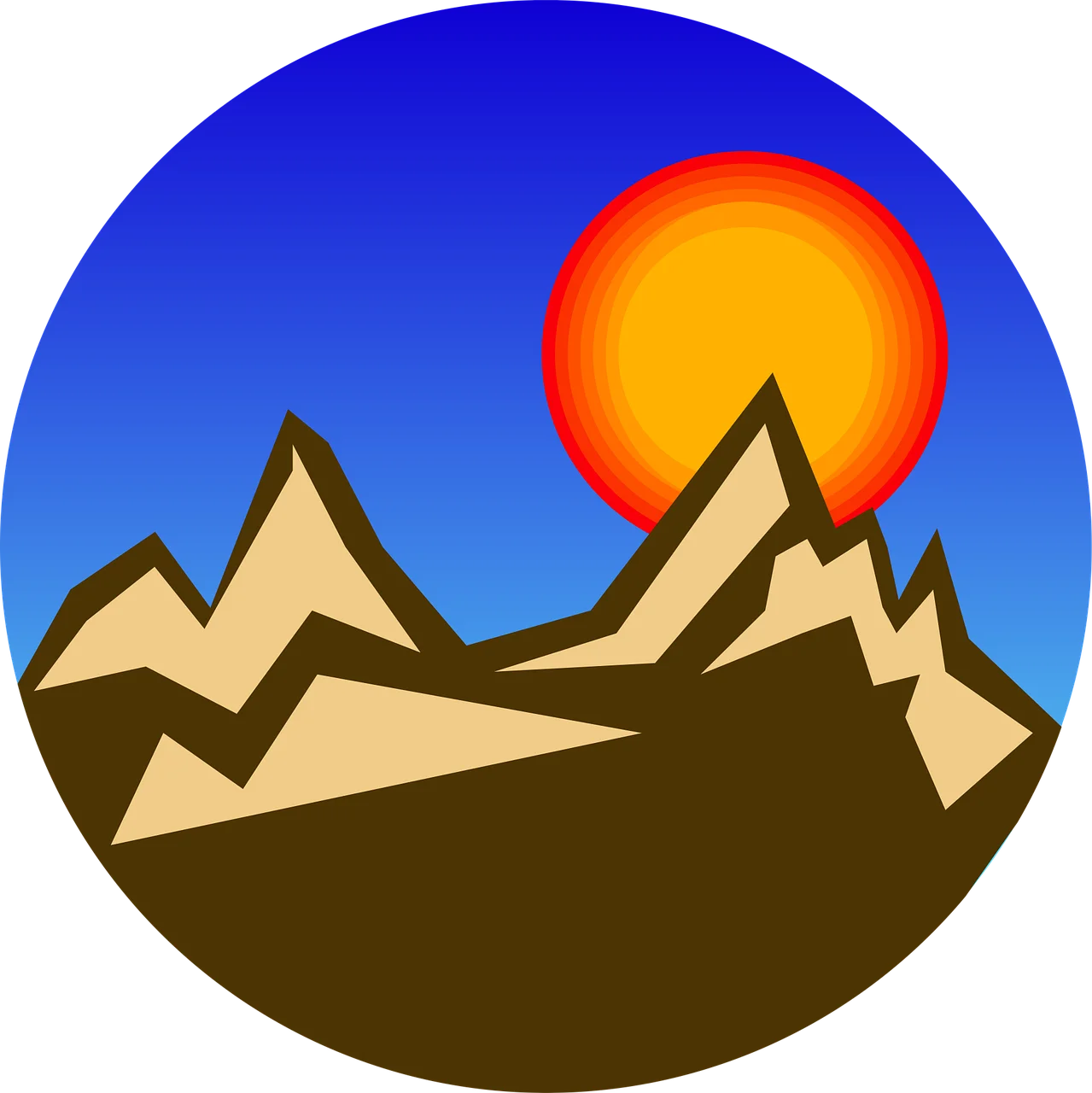 Majestic Mountain Silhouettes with Radiant Sunset Clipart Landscape Design