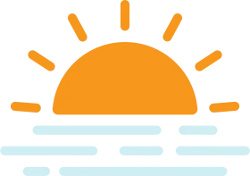 Minimalist Sunset Horizon Clipart with Warm Orange Sun and Soft Water Waves
