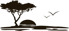 Serene African Landscape Sunset Silhouette Clipart - Tranquil Savanna Scene