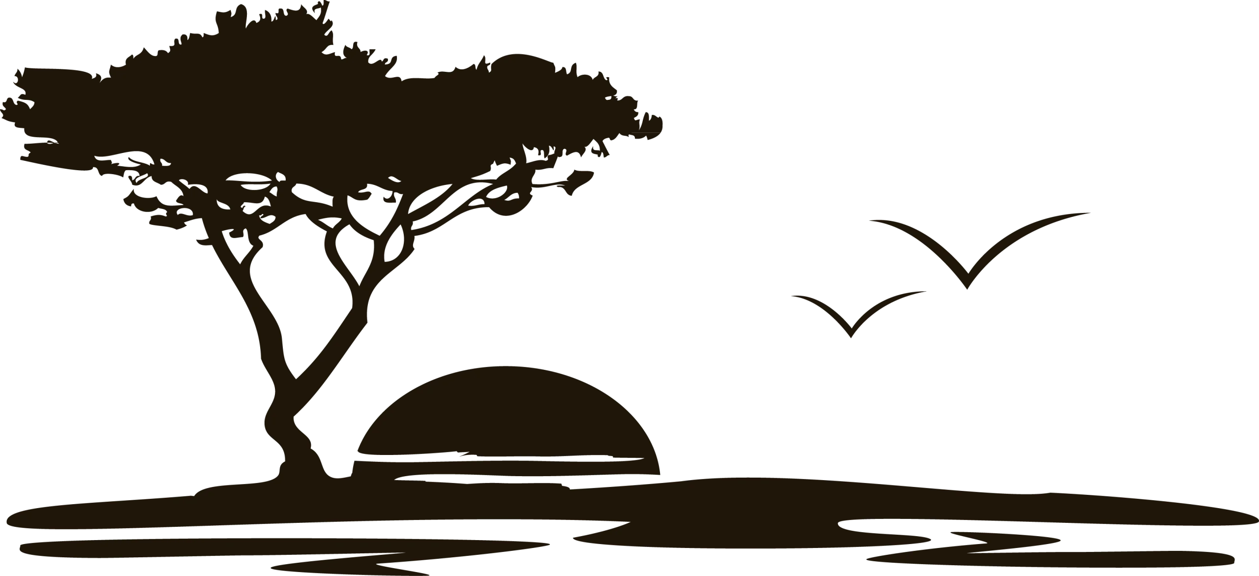 Serene African Landscape Sunset Silhouette Clipart - Tranquil Savanna Scene