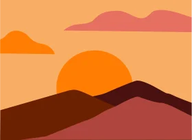 Serene Minimalist Sunset Landscape Clipart with Geometric Mountain Silhouettes