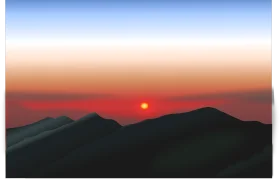 Serene Mountain Silhouettes Embracing the Radiant Sunset Clipart Landscape