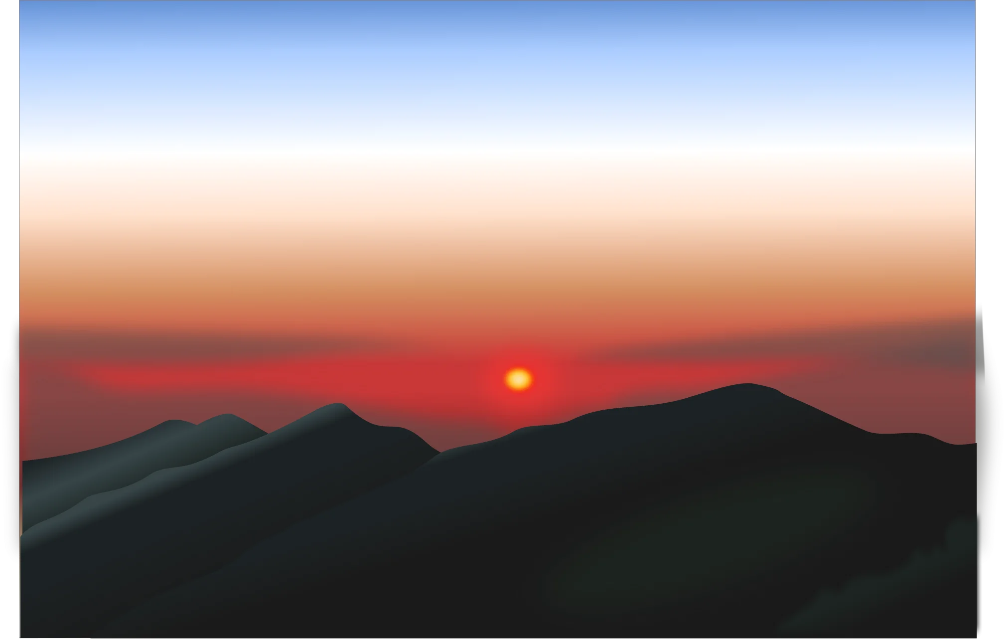 Serene Mountain Silhouettes Embracing the Radiant Sunset Clipart Landscape