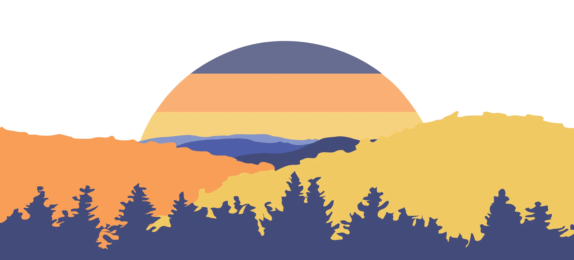 Serene Mountain Sunset Landscape Minimalist Flat Design Clipart Illustration