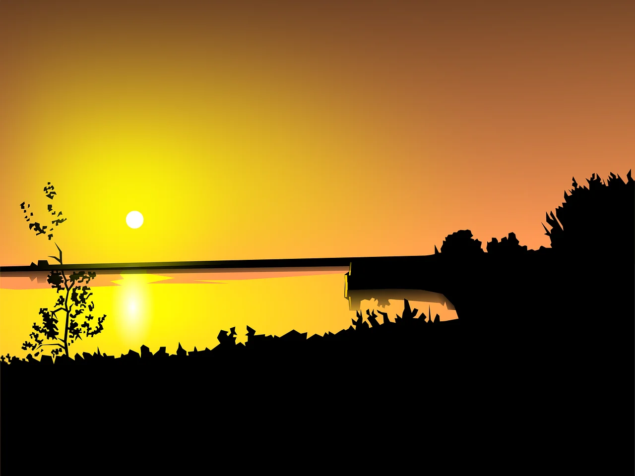 Serene Sunset Landscape Clipart: Golden Horizon and Silhouetted Treeline