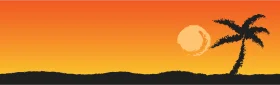 Serene Tropical Sunset Clipart with Silhouetted Palm Tree and Glowing Sun
