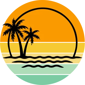 Serene Tropical Sunset Silhouette Clipart with Palm Trees and Calm Waters