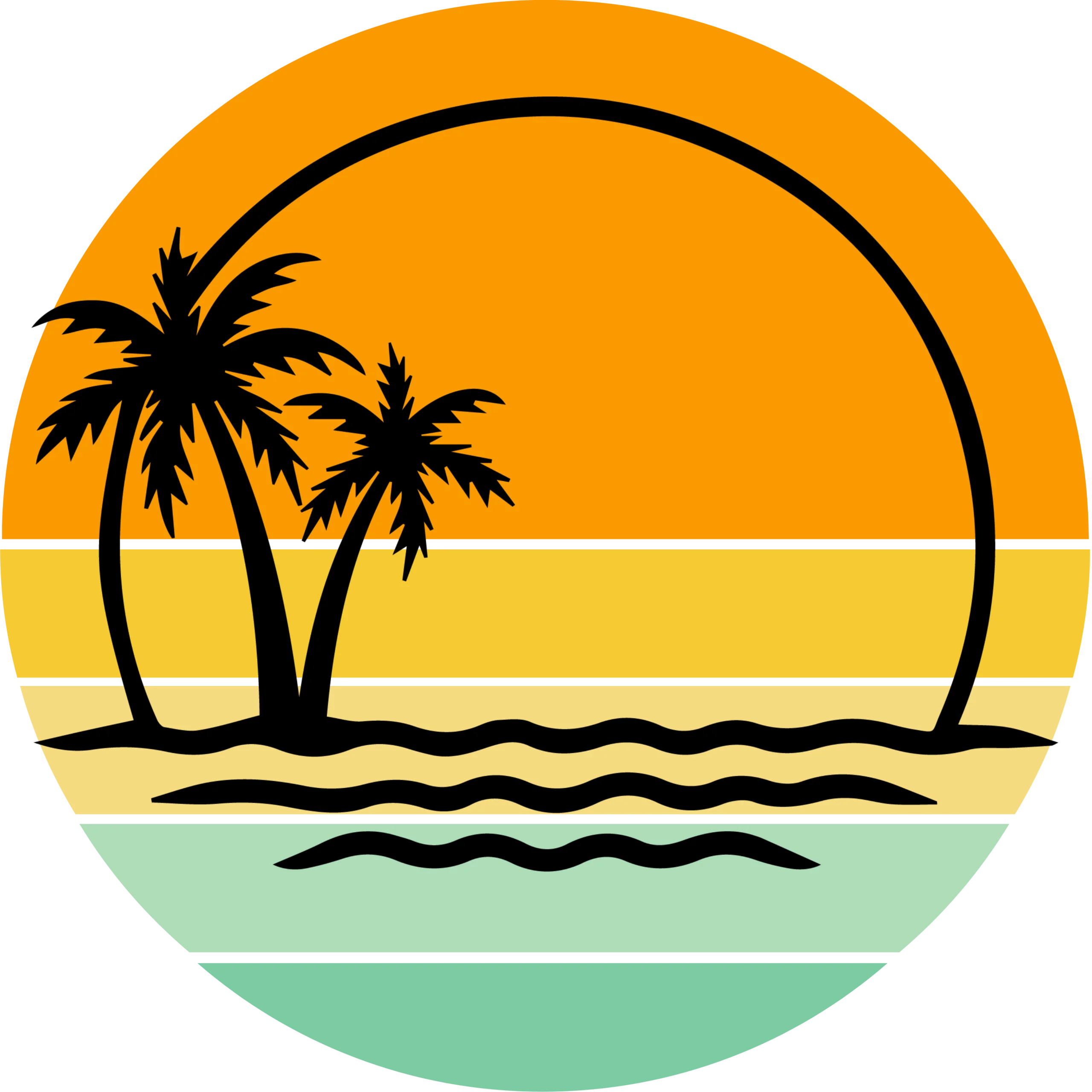 Serene Tropical Sunset Silhouette Clipart with Palm Trees and Calm Waters
