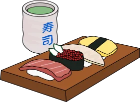 Traditional Japanese Sushi Assortment Platter Cartoon Clipart Illustration