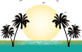 Tranquil Tropical Sunset Clipart with Silhouetted Palm Trees and Golden Horizon