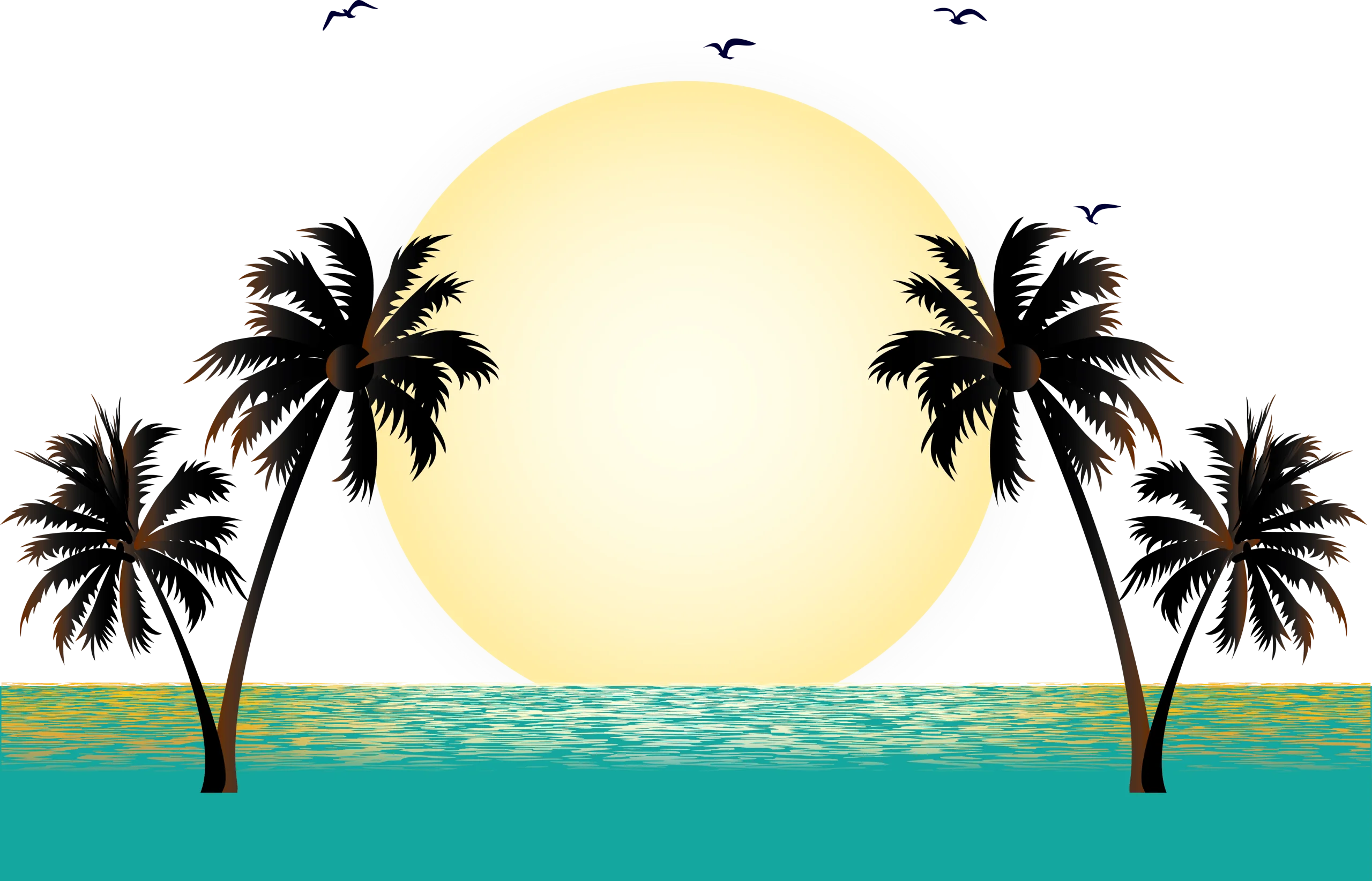 Tranquil Tropical Sunset Clipart with Silhouetted Palm Trees and Golden Horizon