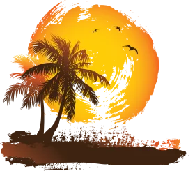 Tropical Palm Trees Sunset Silhouette Scenic Clipart Landscape Artwork
