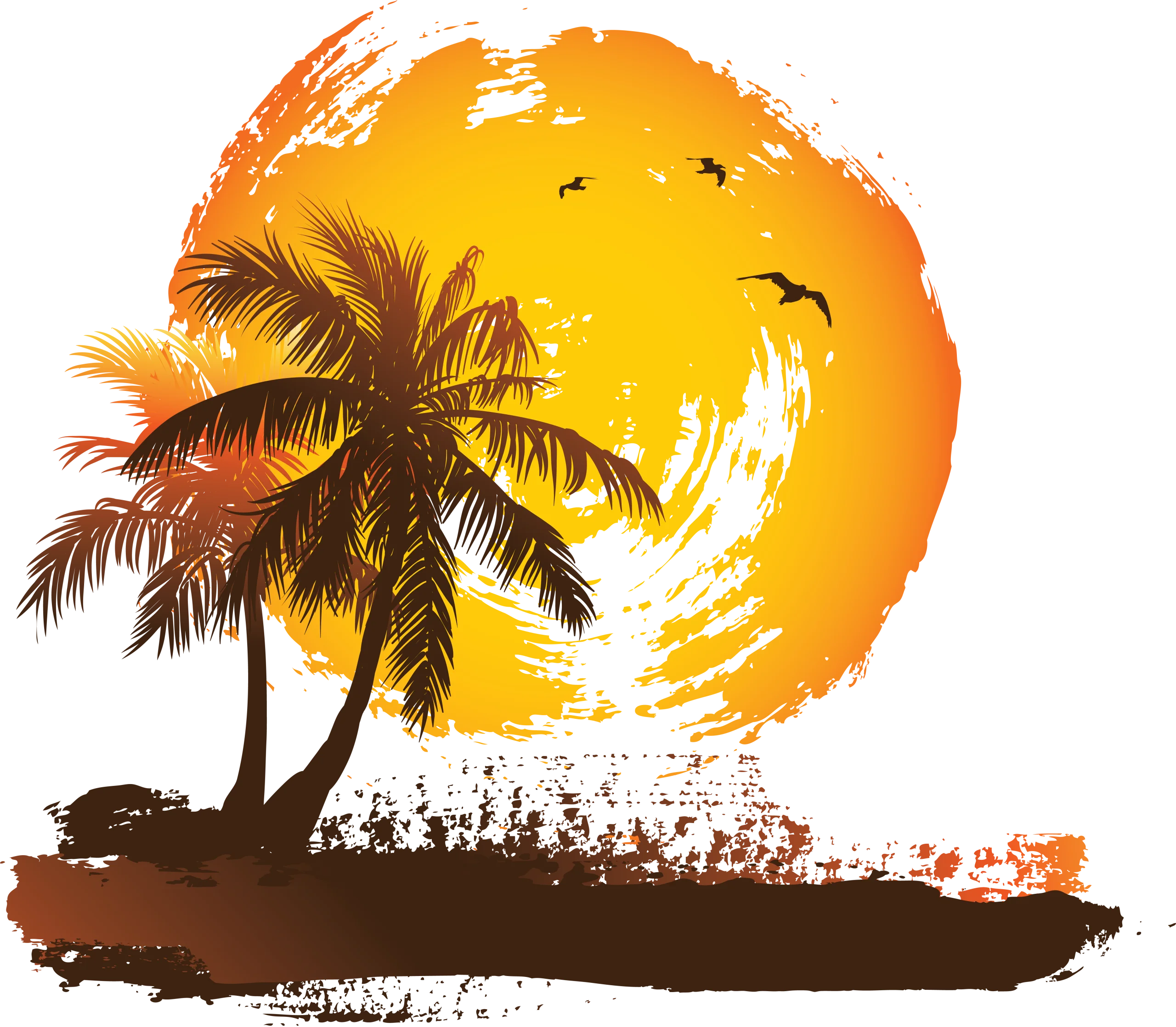 Tropical Palm Trees Sunset Silhouette Scenic Clipart Landscape Artwork