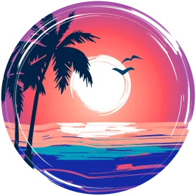 Tropical Paradise Sunset Clipart: Palm Trees and Seascape Silhouette Design