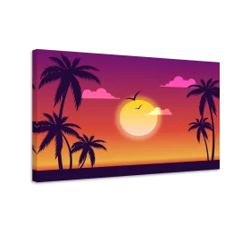 Tropical Paradise Sunset Clipart: Silhouetted Palms Against Radiant Horizon