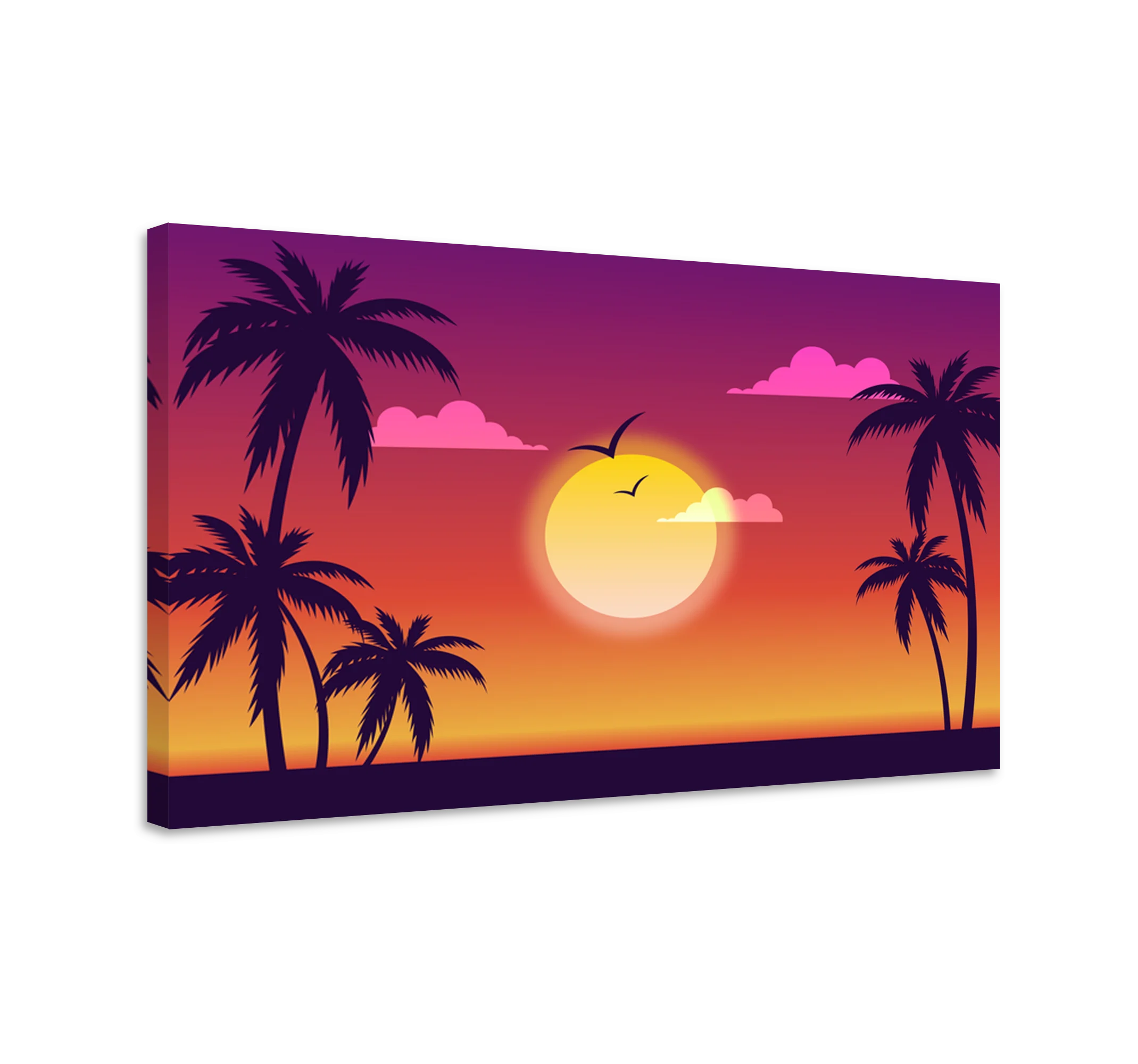 Tropical Paradise Sunset Clipart: Silhouetted Palms Against Radiant Horizon
