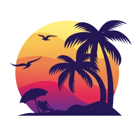 Tropical Paradise Sunset Silhouette Beach Clipart Graphic Design