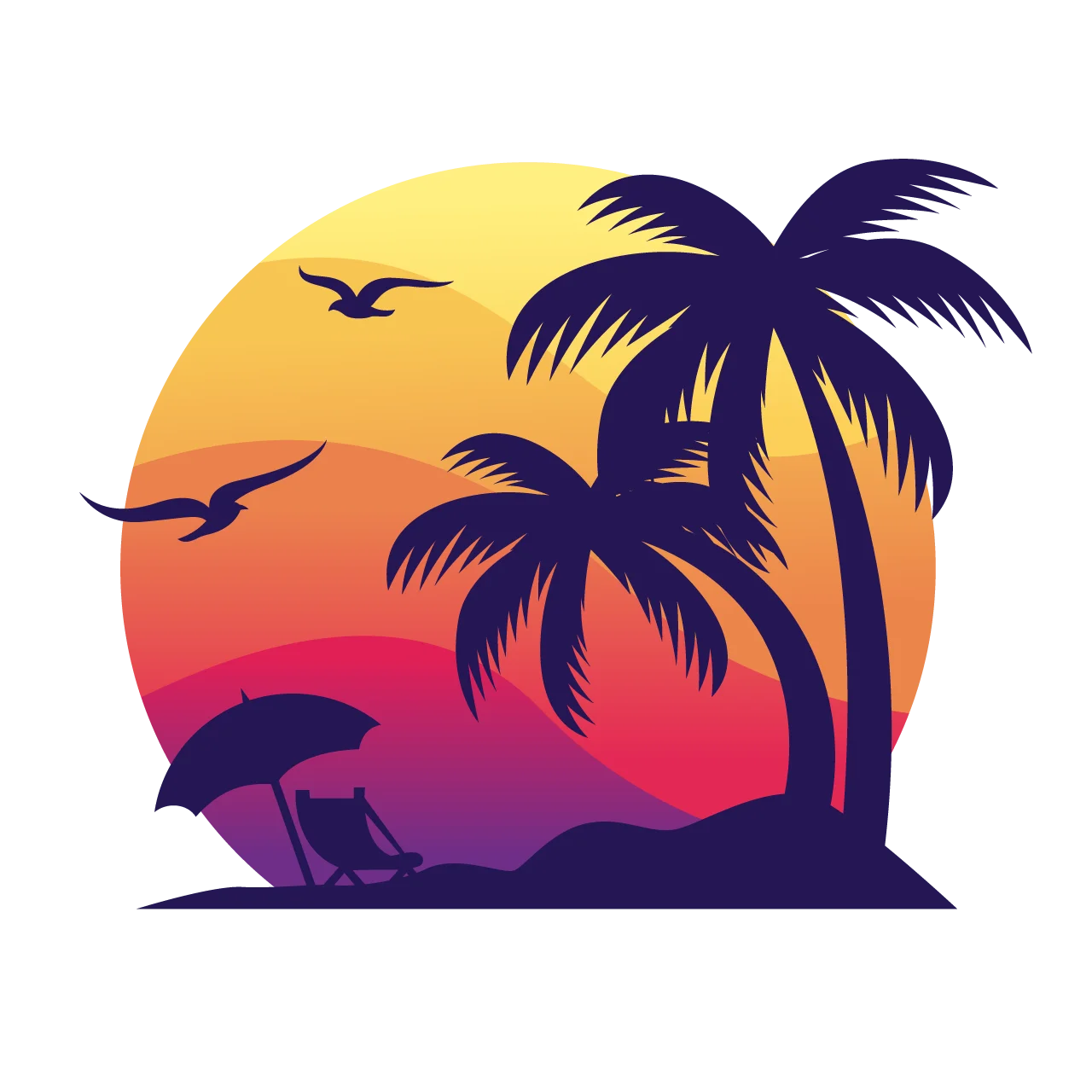 Tropical Paradise Sunset Silhouette Beach Clipart Graphic Design