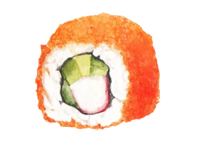 Watercolor Sushi Roll Clipart: Artistic Representation of Salmon and Cucumber Maki