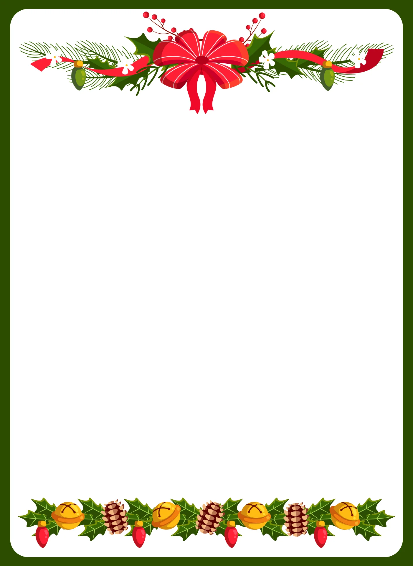 Elegant Christmas Festive Border Clipart with Poinsettia and Pinecone Decorations