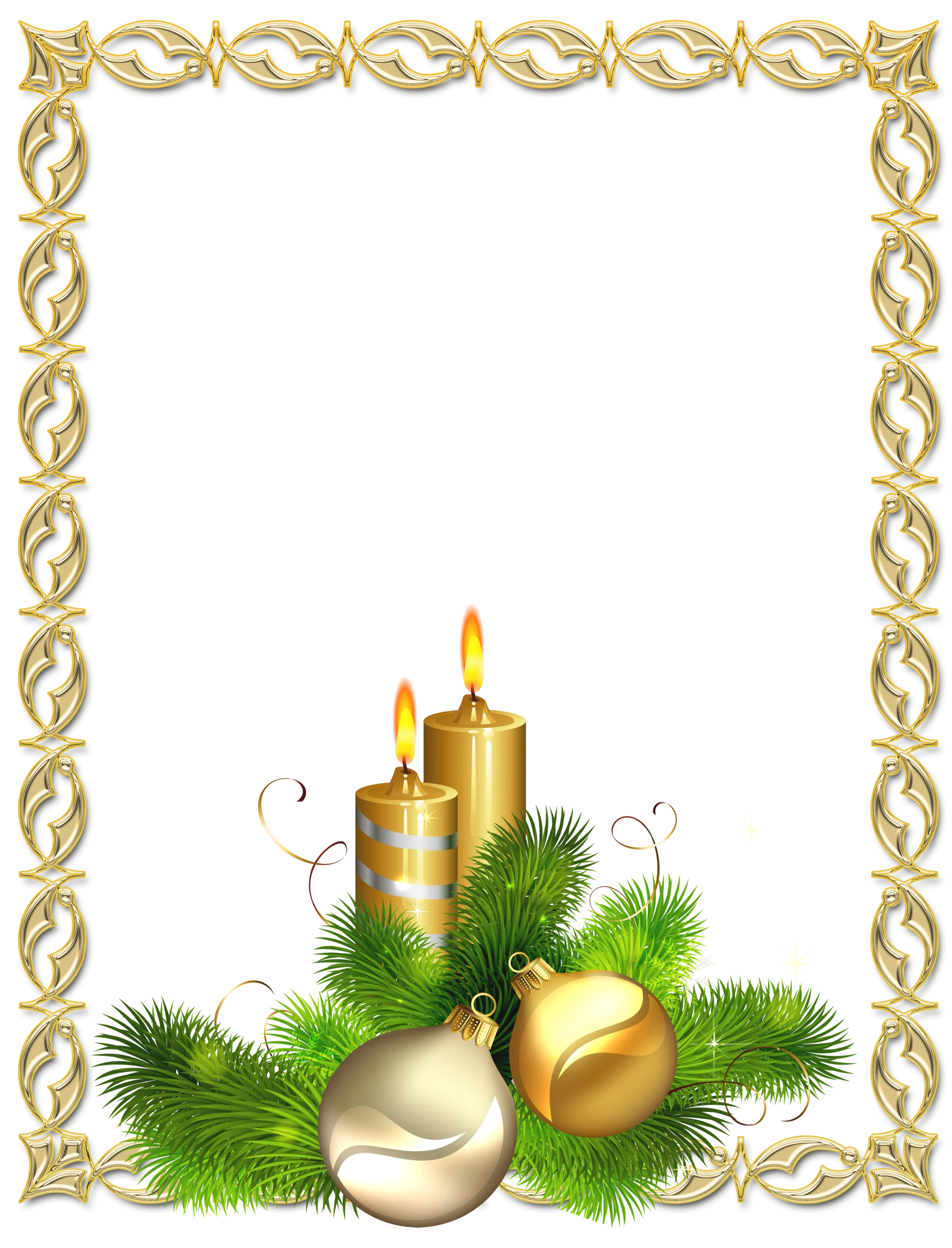Elegant Golden Christmas Candles and Ornaments Festive Seasonal Clipart Design