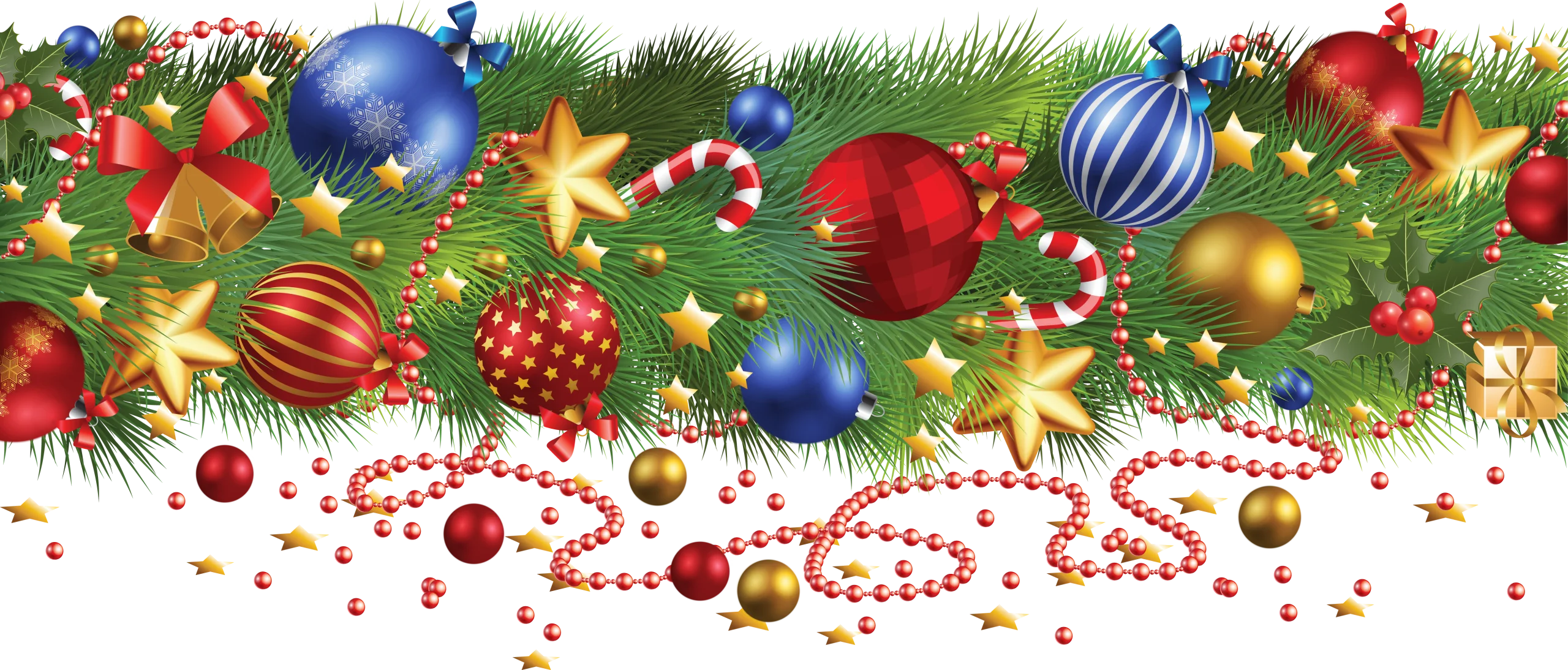 Festive Christmas Border Clipart with Ornaments, Baubles, and Sparkling Decorations